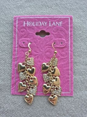 Holiday Lane Gold Heart Dangle Earrings - Pink Card